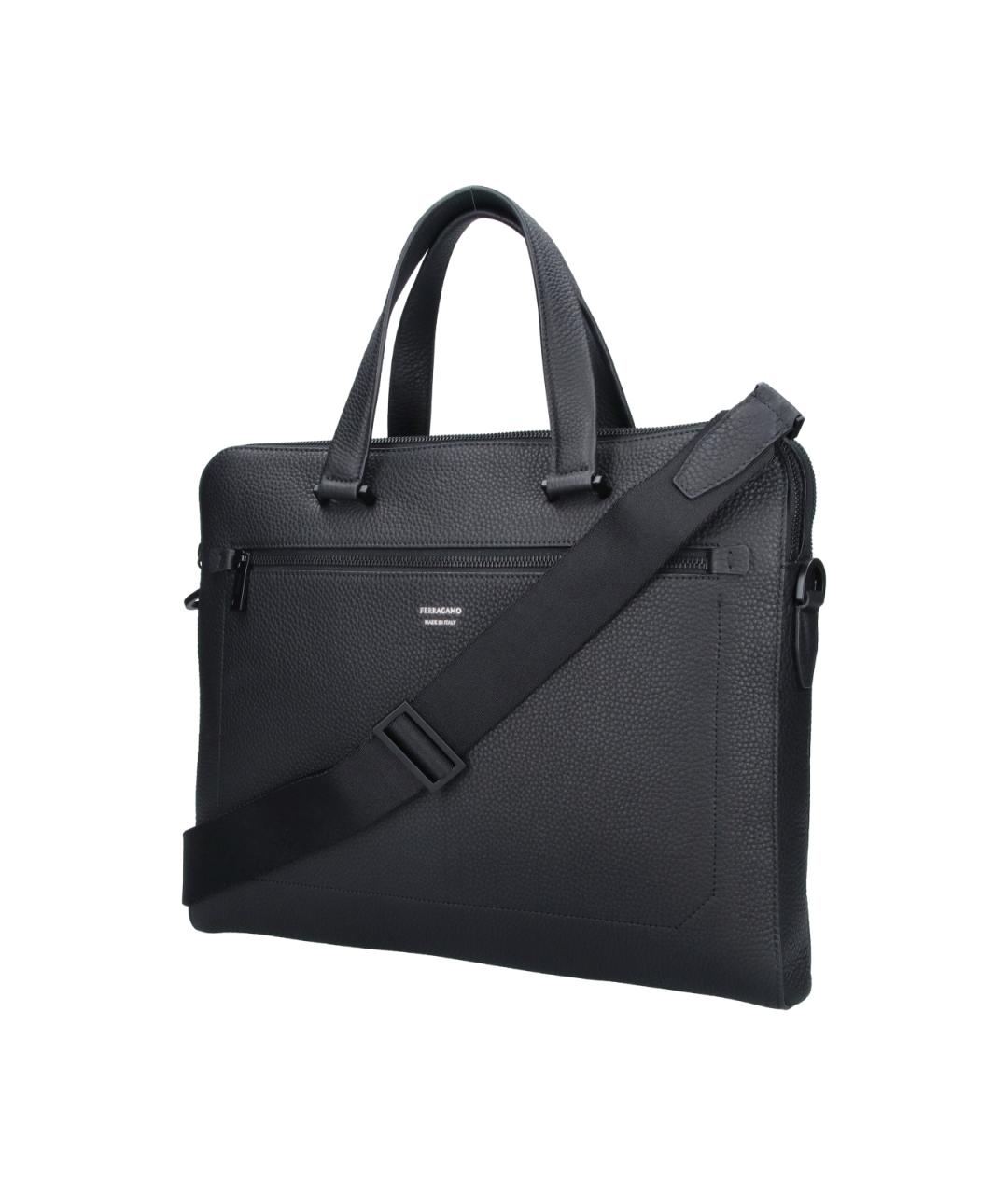 FERRAGAMO Черный кожаный портфель, фото 2