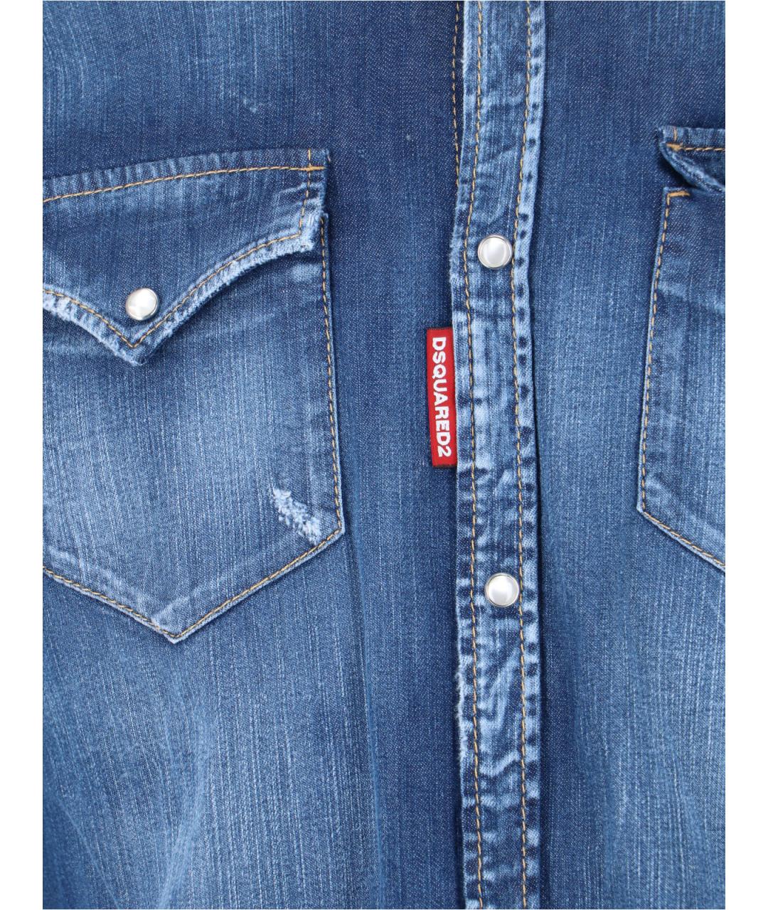 DSQUARED2 Синяя хлопковая кэжуал рубашка, фото 4