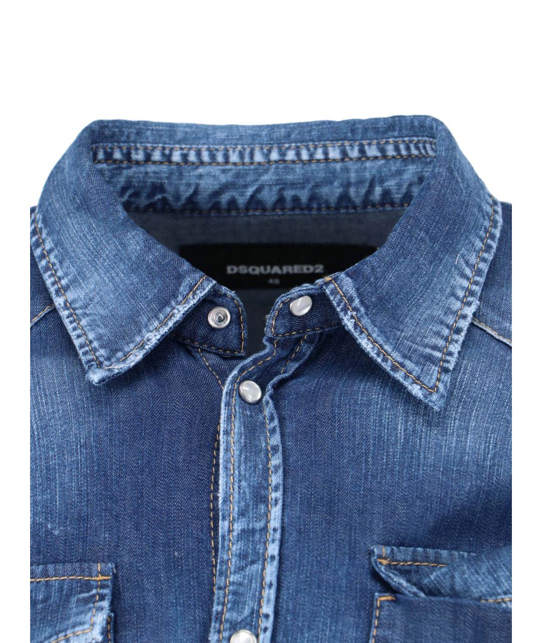 DSQUARED2 Синяя хлопковая кэжуал рубашка, фото 5