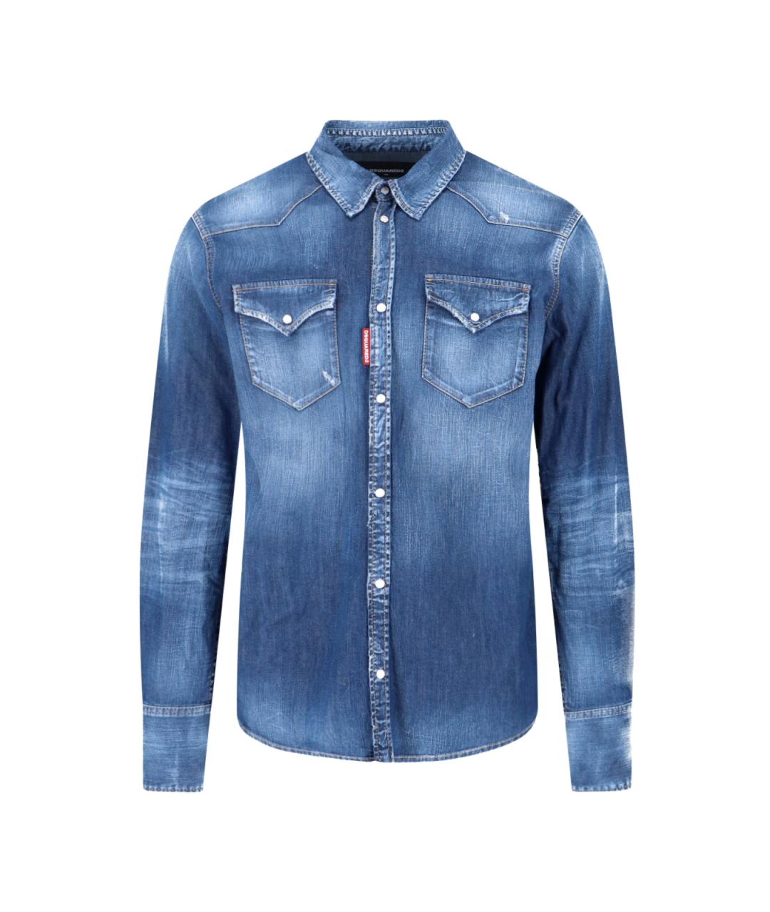 DSQUARED2 Синяя хлопковая кэжуал рубашка, фото 1