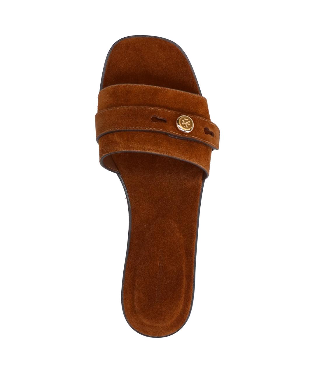 TORY BURCH Коричневые замшевые шлепанцы, фото 5