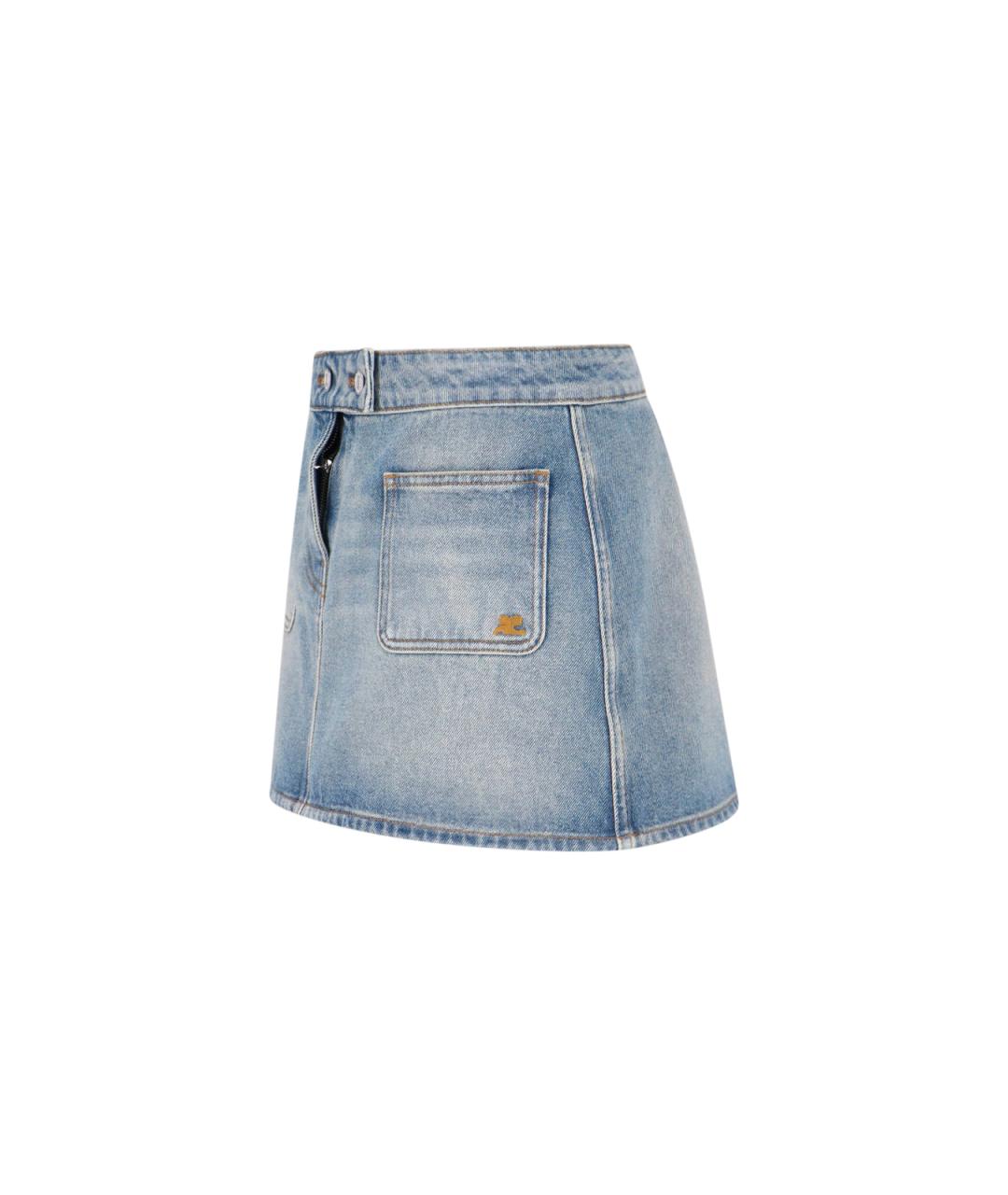 COURREGES Голубая хлопковая юбка мини, фото 3