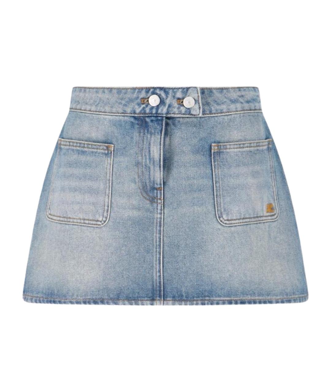 COURREGES Голубая хлопковая юбка мини, фото 1