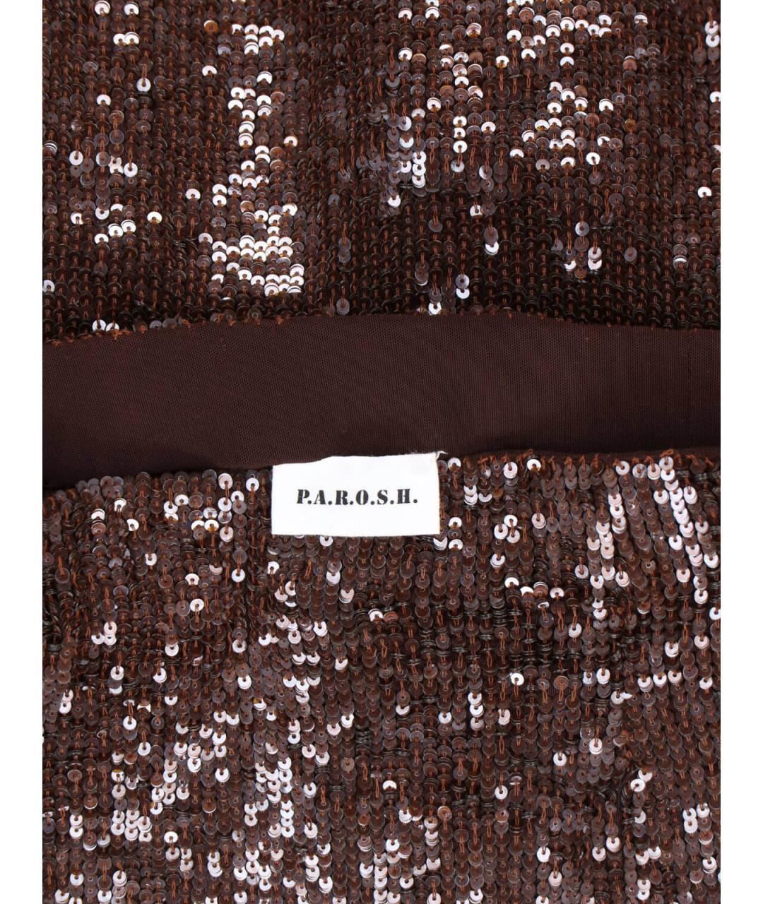 P.A.R.O.S.H. Коричневая полиамидовая юбка миди, фото 5