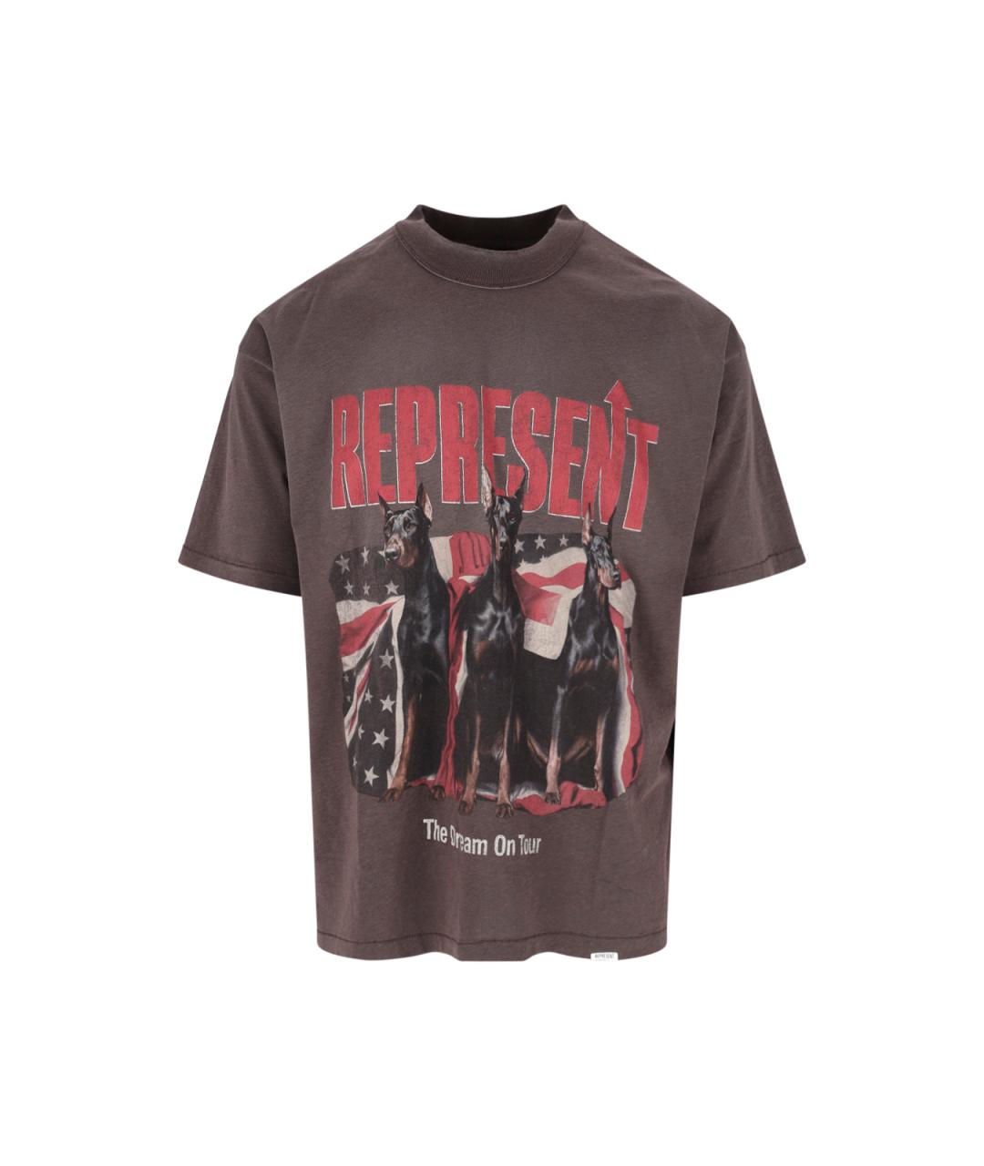 REPRESENT Коричневая хлопковая футболка, фото 1