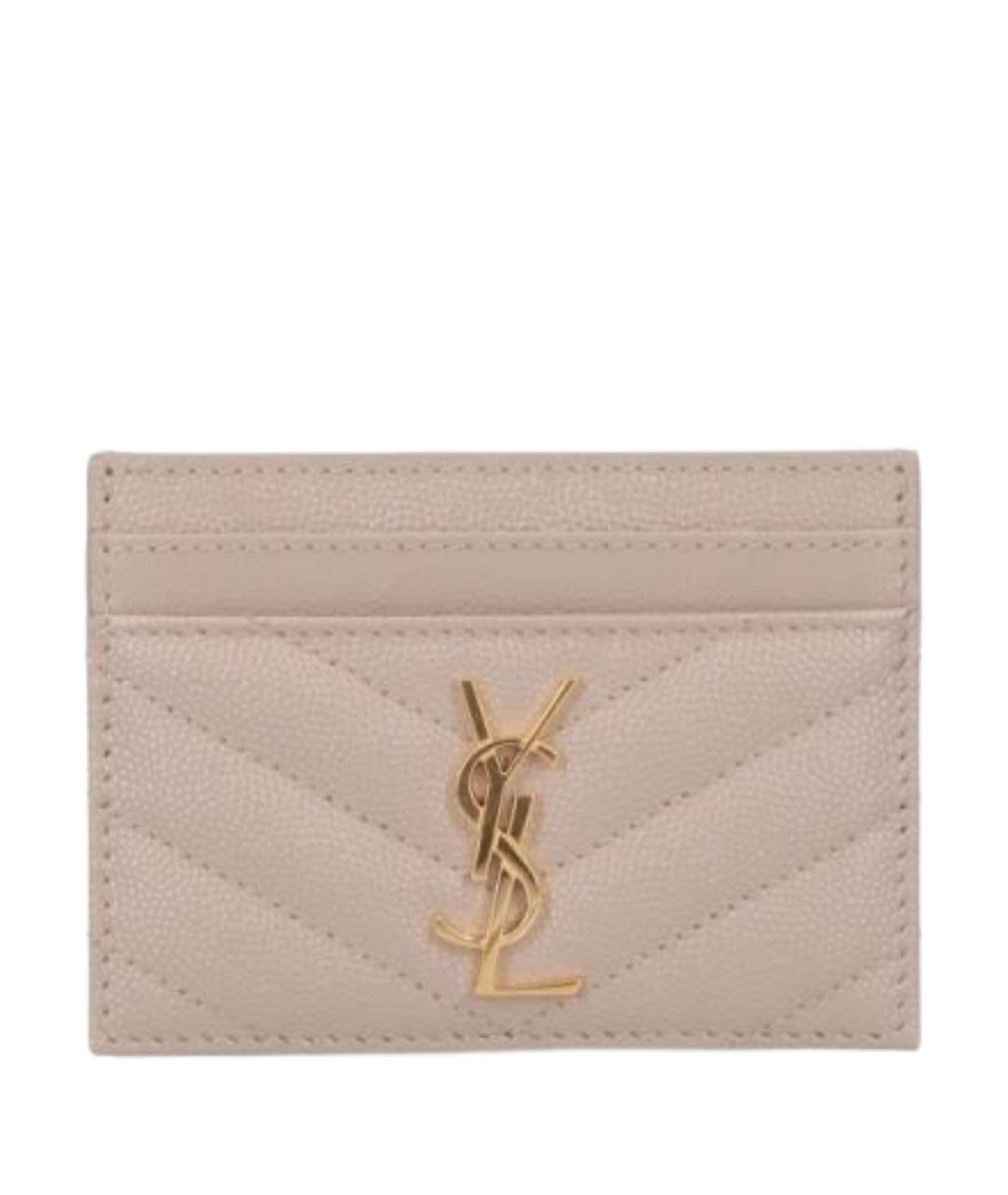 SAINT LAURENT Бежевый кожаный кардхолдер, фото 1