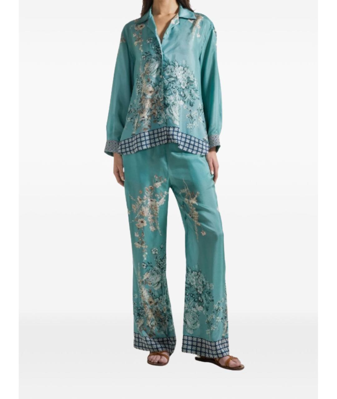 SEVENTY Зеленые шелковые прямые брюки, фото 3