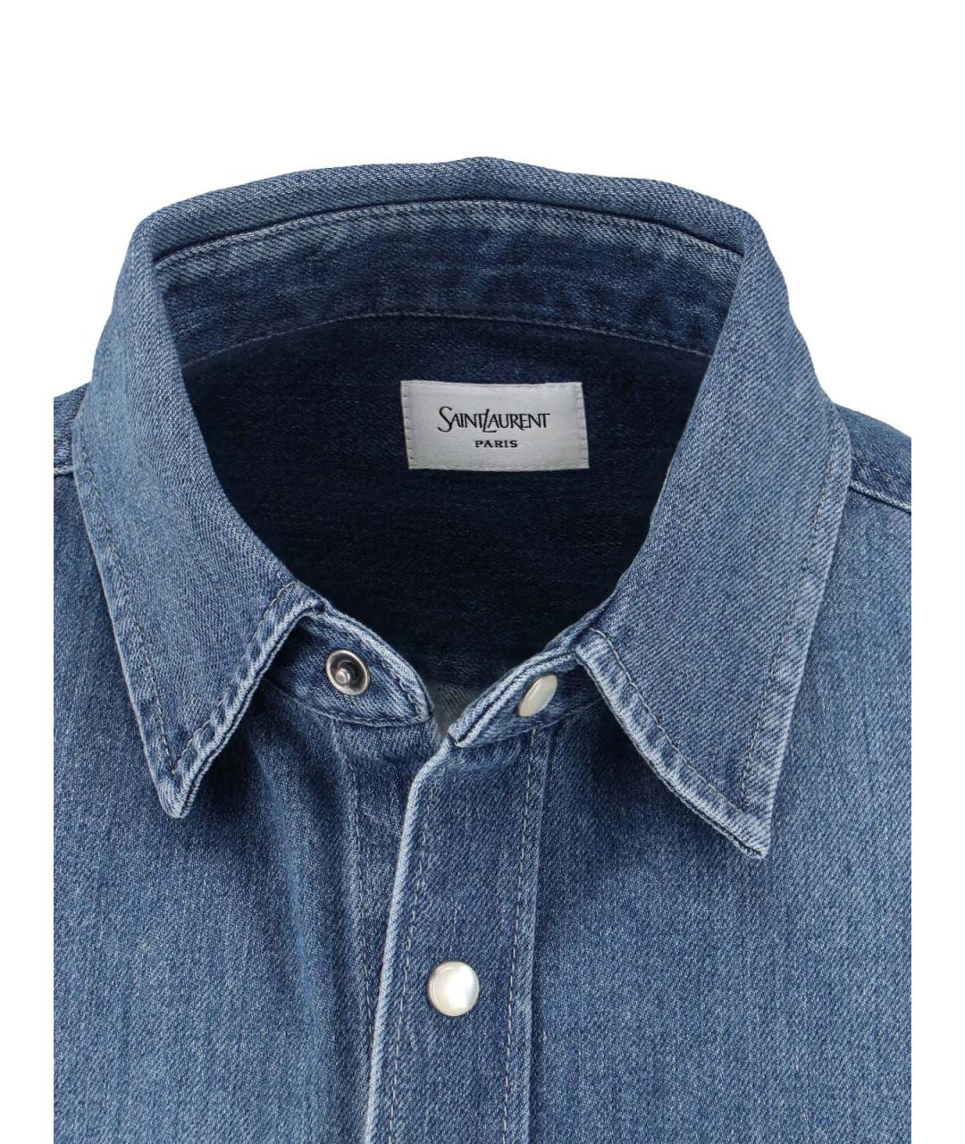 SAINT LAURENT Синяя хлопковая кэжуал рубашка, фото 4