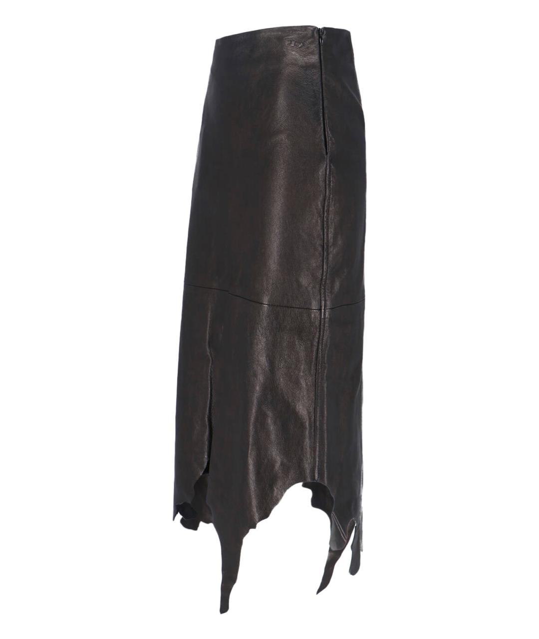 DIESEL Черная кожаная юбка миди, фото 3