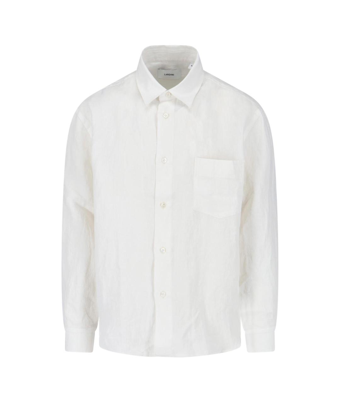 LARDINI Белая льняная классическая рубашка, фото 1