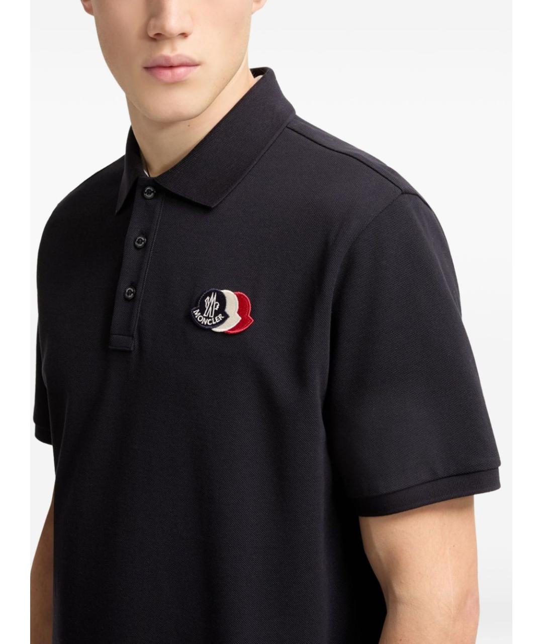 MONCLER Темно-синее хлопковое поло с коротким рукавом, фото 3
