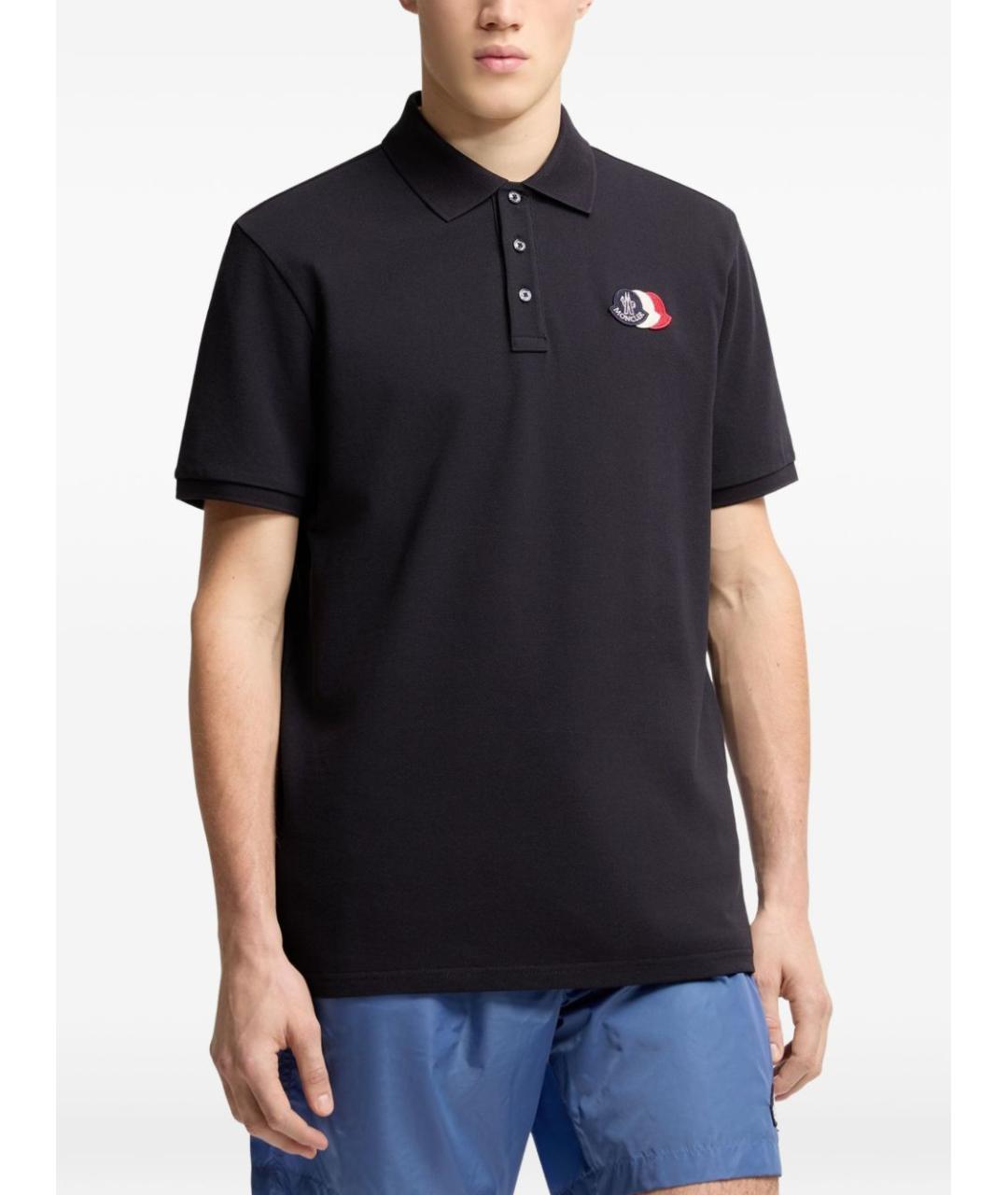 MONCLER Темно-синее хлопковое поло с коротким рукавом, фото 2