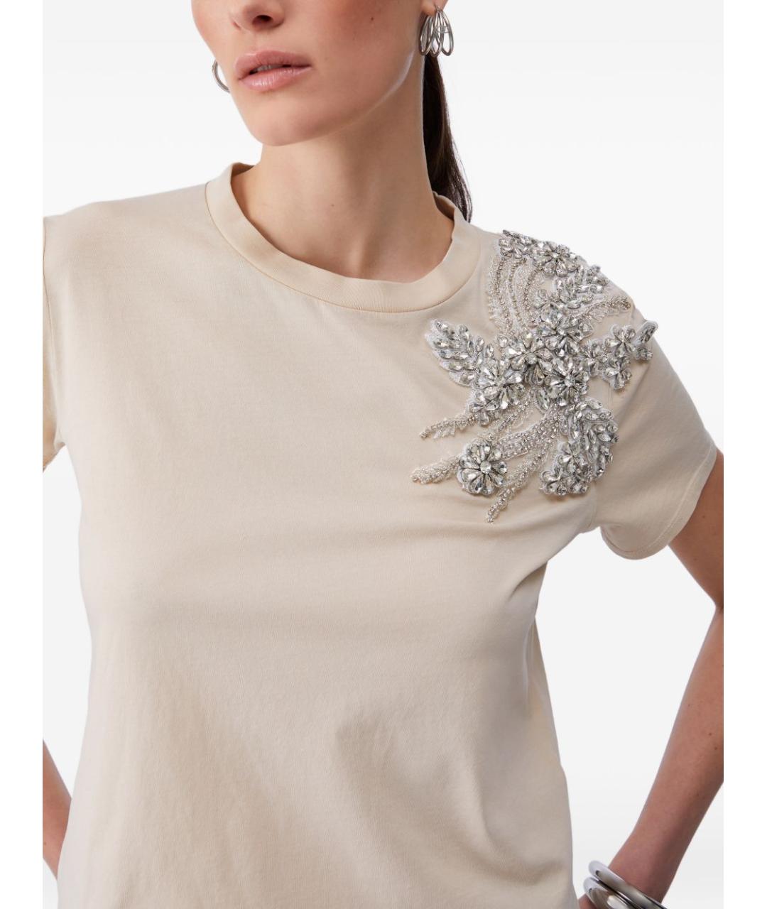 LIU JO Бежевая хлопковая футболка, фото 2