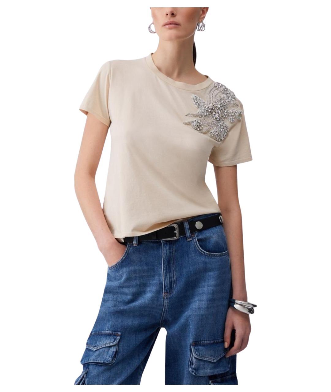LIU JO Бежевая хлопковая футболка, фото 1