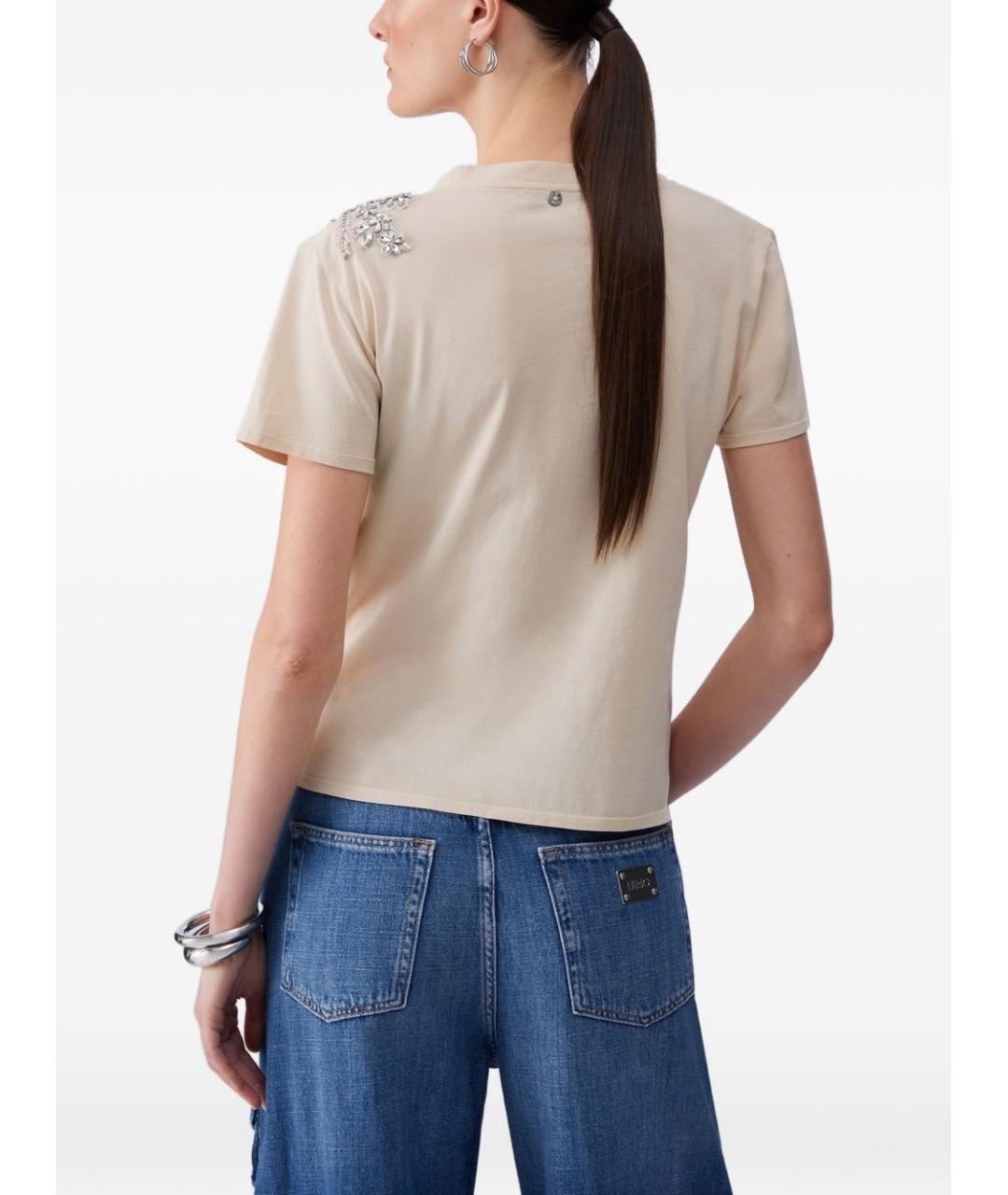 LIU JO Бежевая хлопковая футболка, фото 4