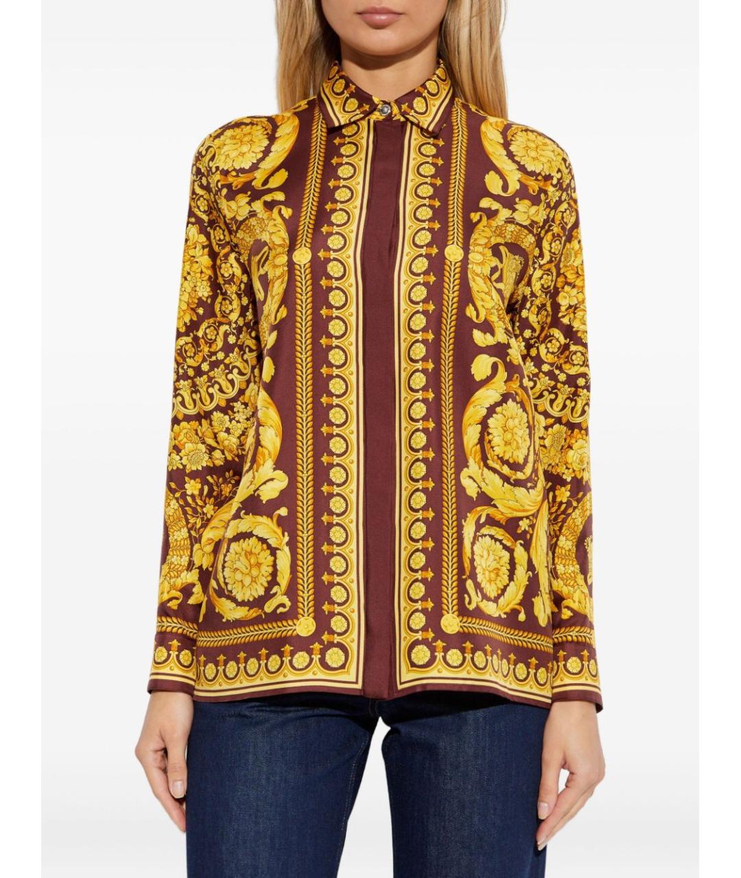 VERSACE Коричневая шелковая рубашка, фото 2