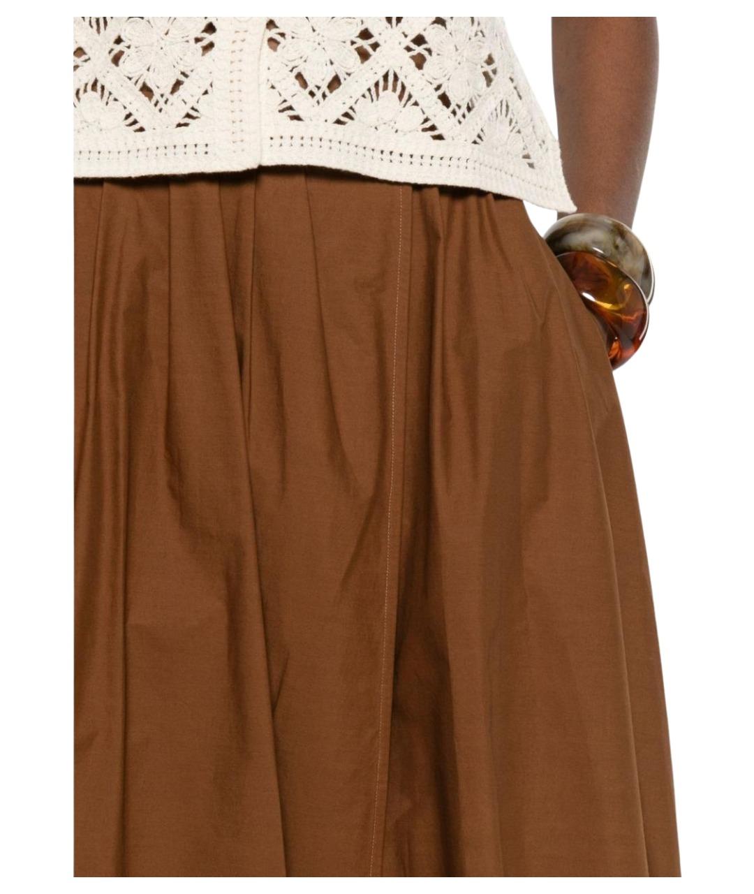 FORTE FORTE Коричневая хлопковая юбка миди, фото 2