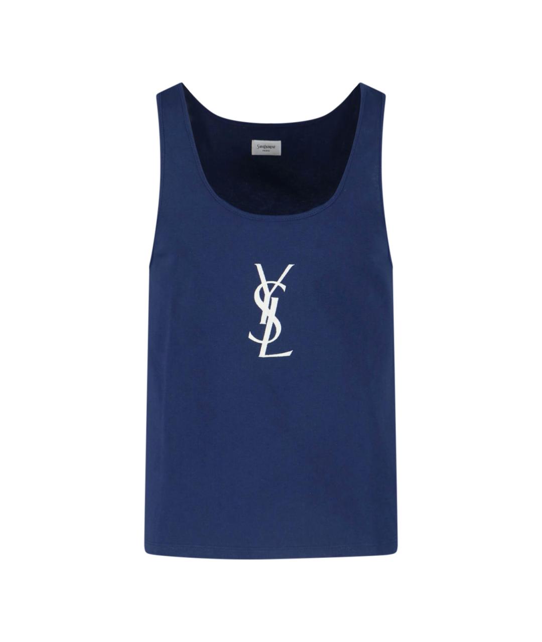 SAINT LAURENT Синяя хлопковая майка, фото 1