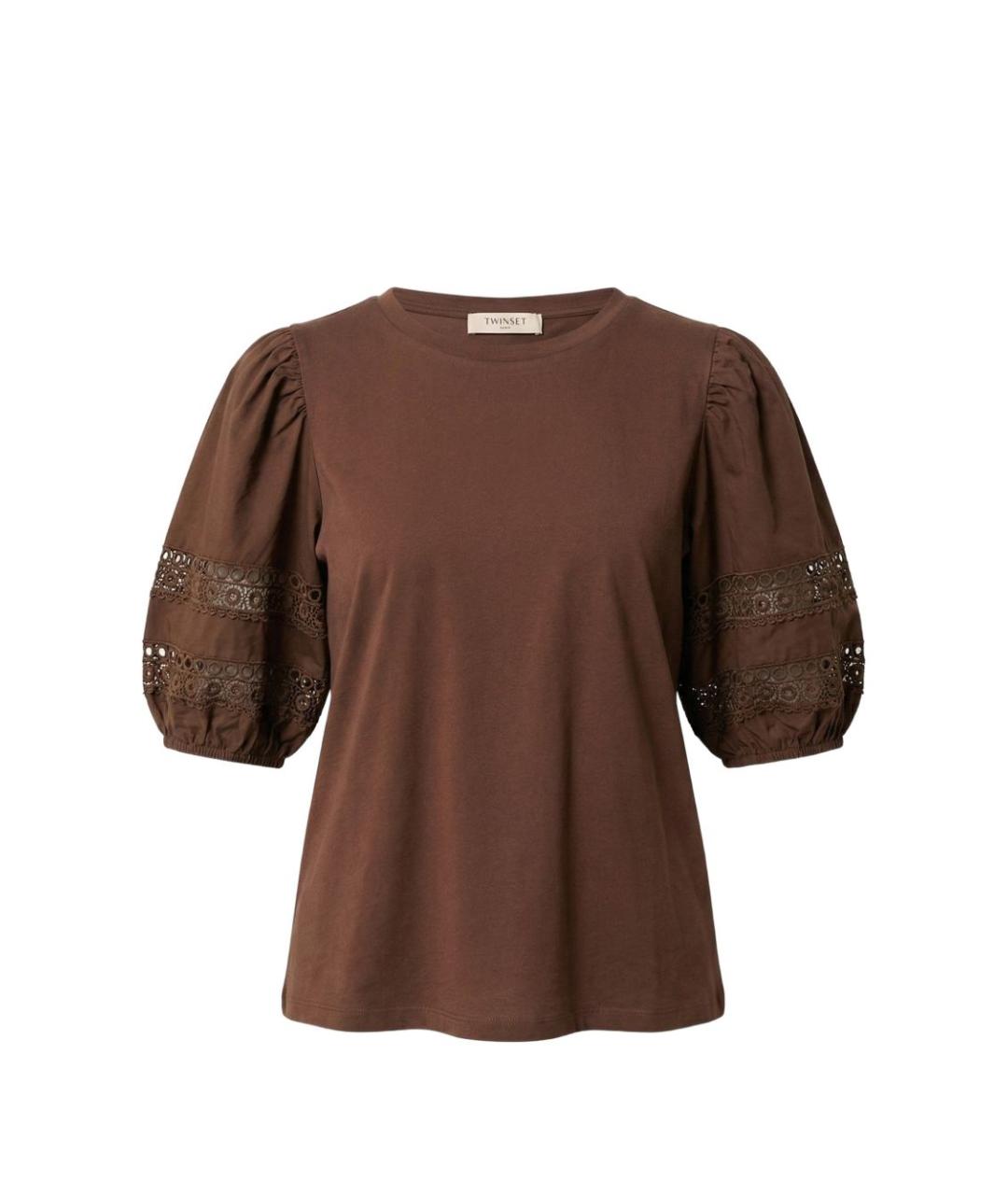 TWIN-SET Коричневая хлопковая блузы, фото 3