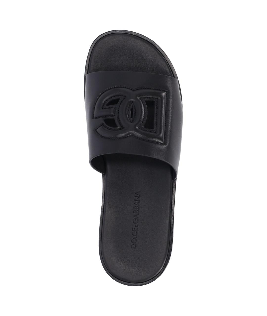 DOLCE&GABBANA Черные кожаные шлепанцы, фото 5