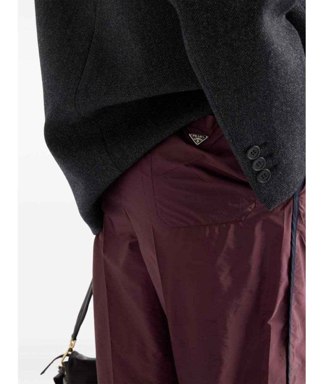 PRADA Бордовые полиамидовые прямые брюки, фото 3