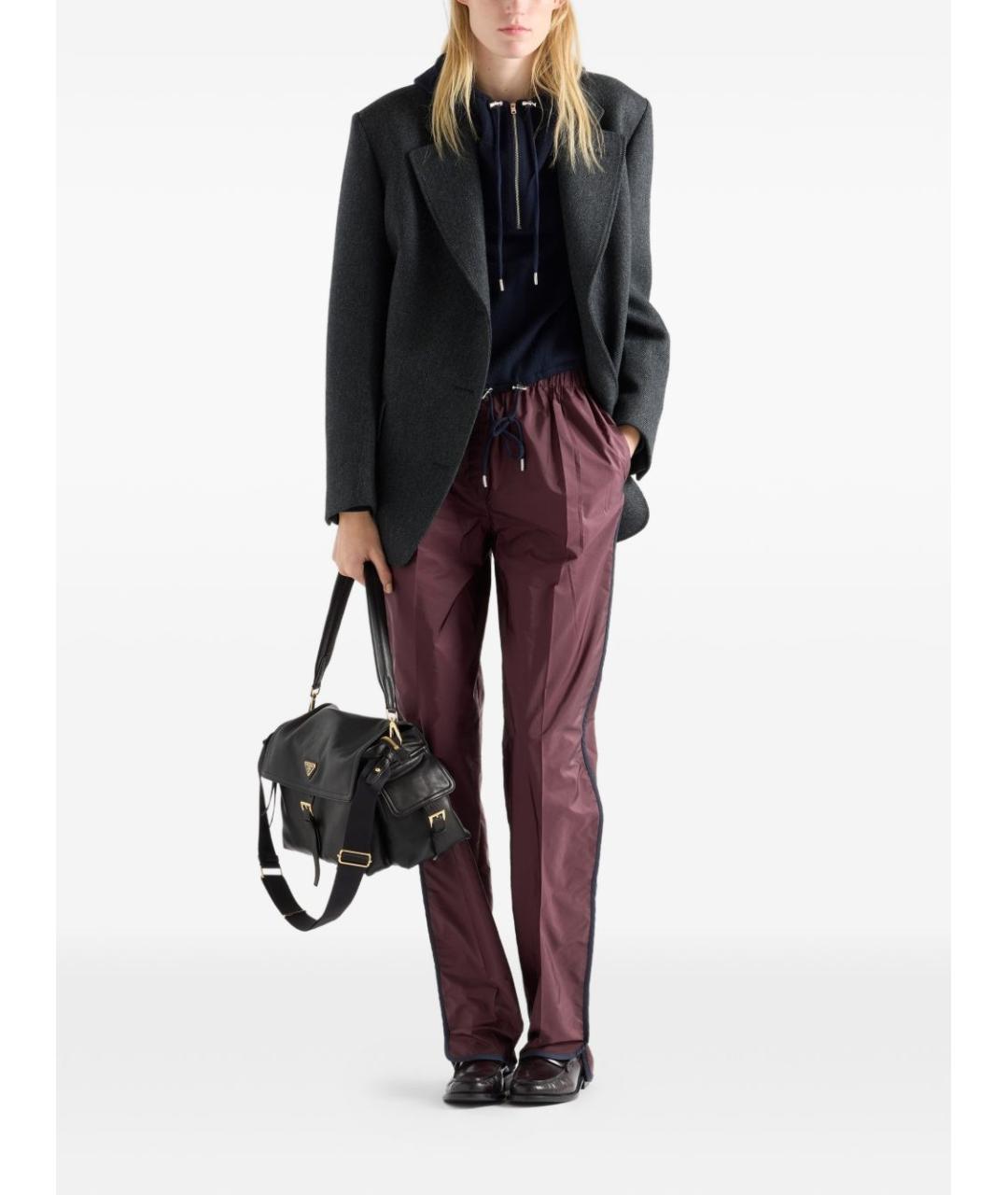 PRADA Бордовые полиамидовые прямые брюки, фото 4