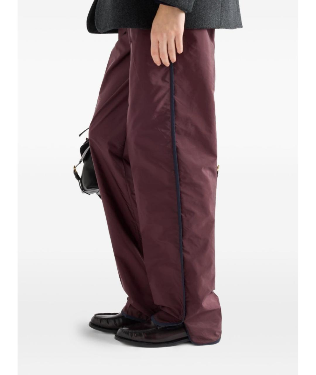 PRADA Бордовые полиамидовые прямые брюки, фото 2