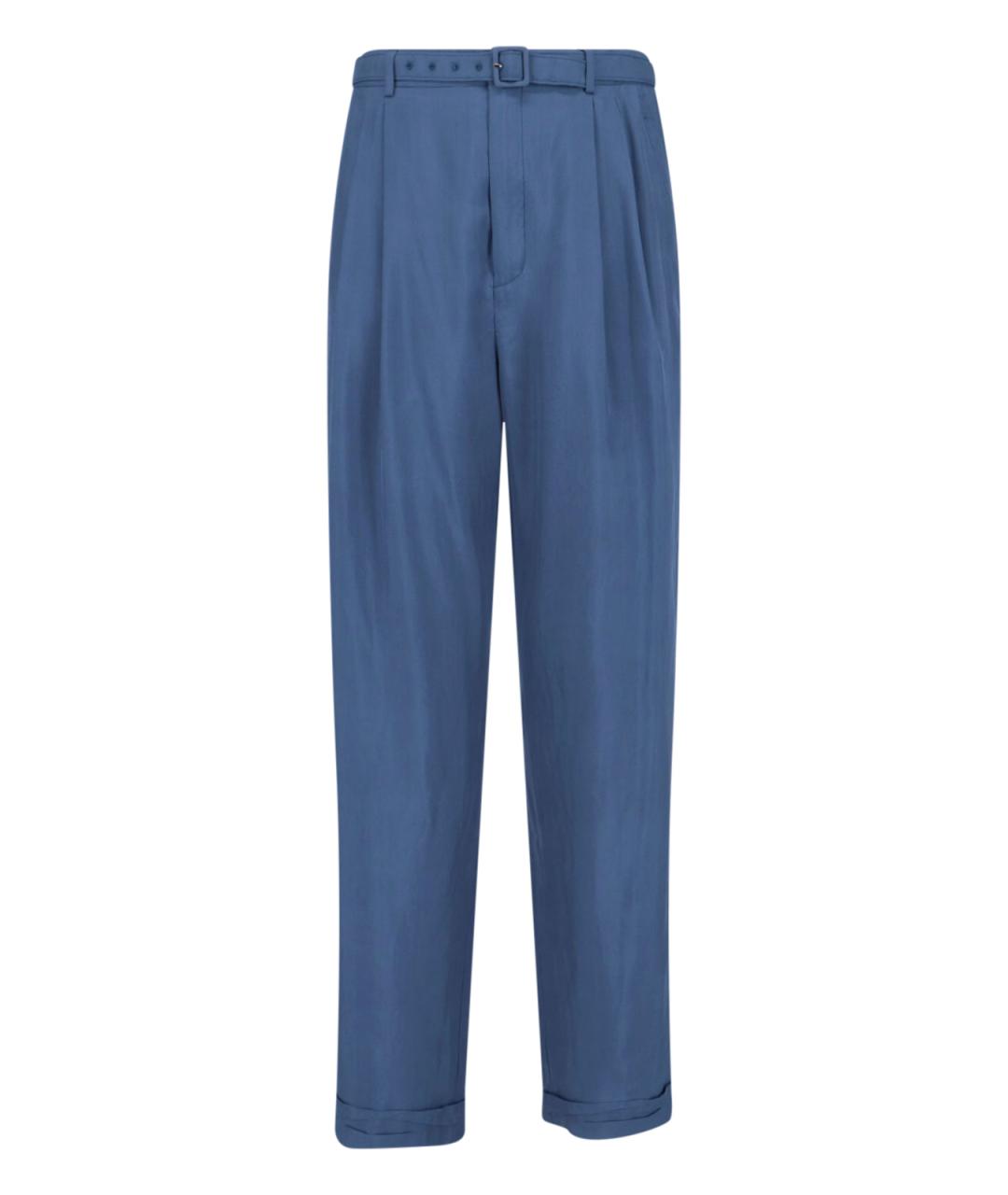 SAINT LAURENT Синие шелковые повседневные брюки, фото 1