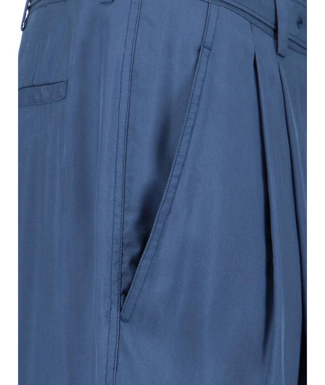 SAINT LAURENT Синие шелковые повседневные брюки, фото 5