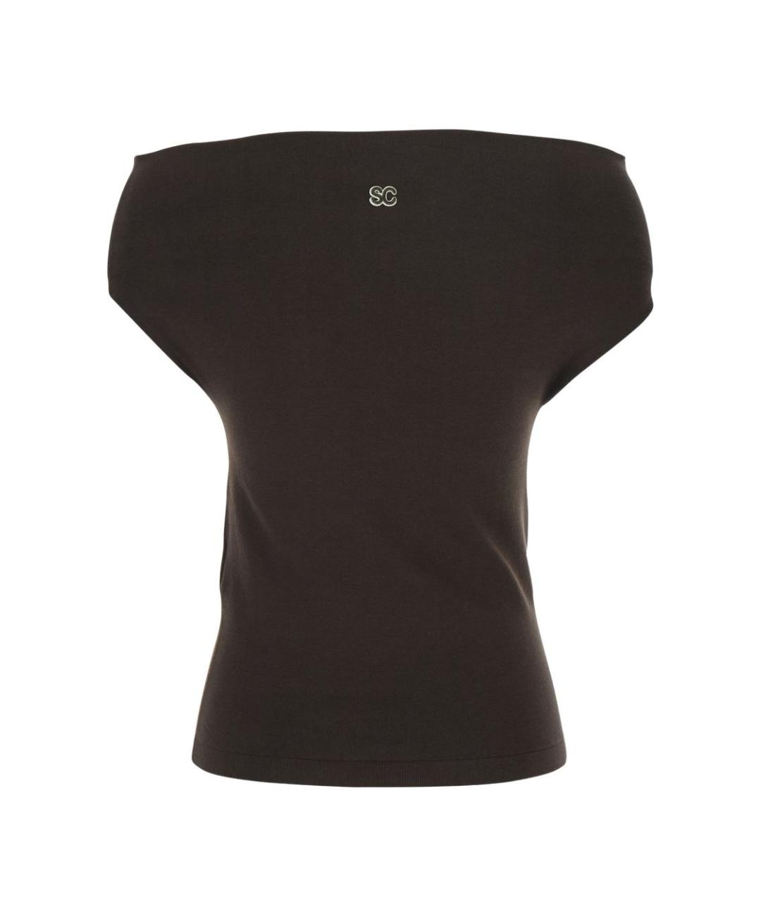 SEMICOUTURE Коричневая хлопковая футболка, фото 2