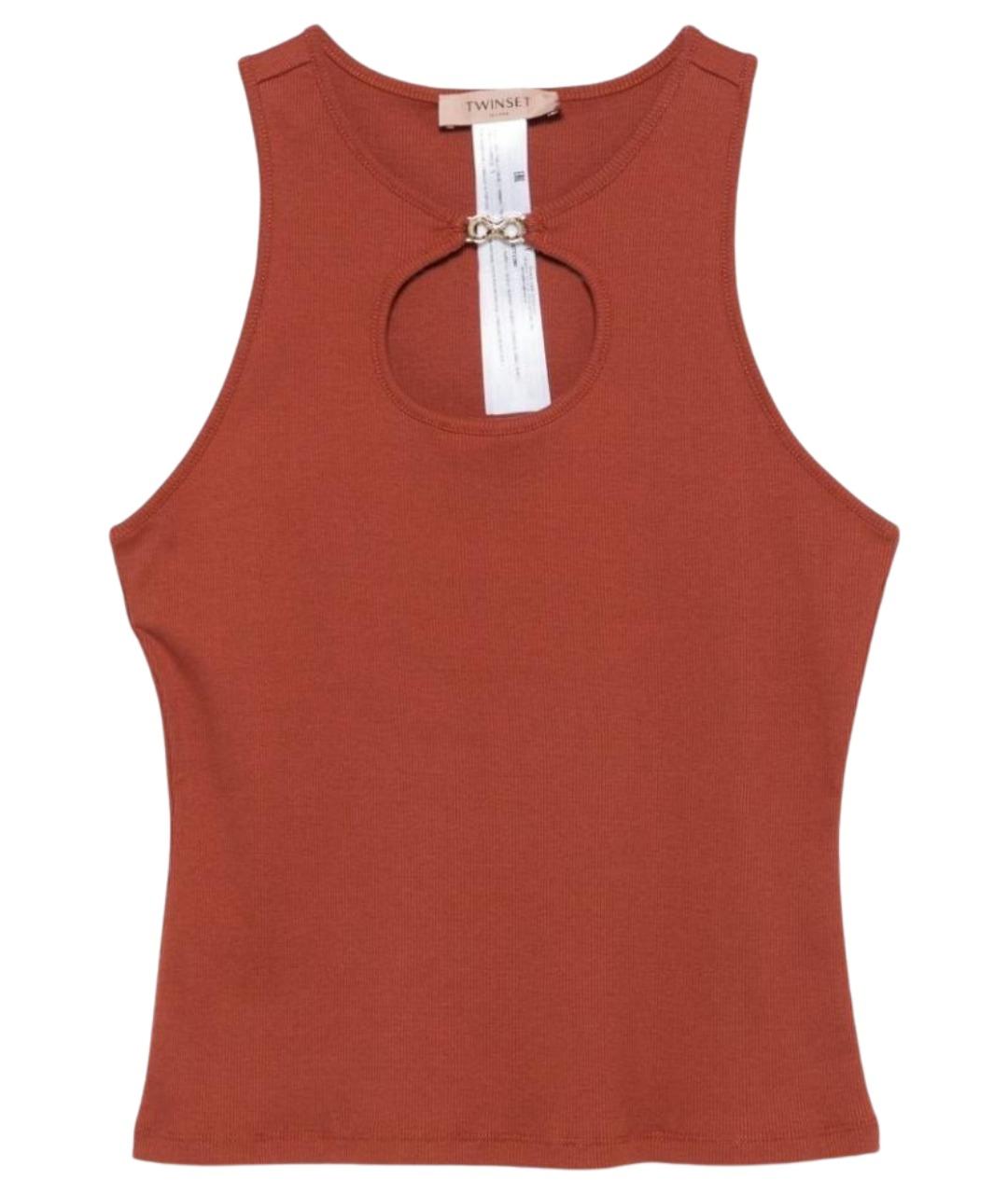 TWIN-SET Коричневая хлопковая майка, фото 1