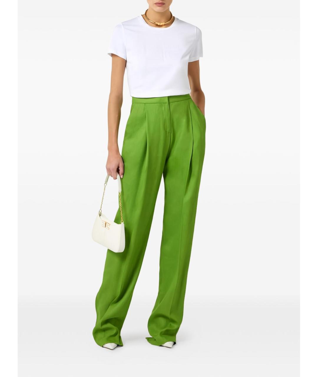 ELISABETTA FRANCHI Зеленые прямые брюки, фото 2