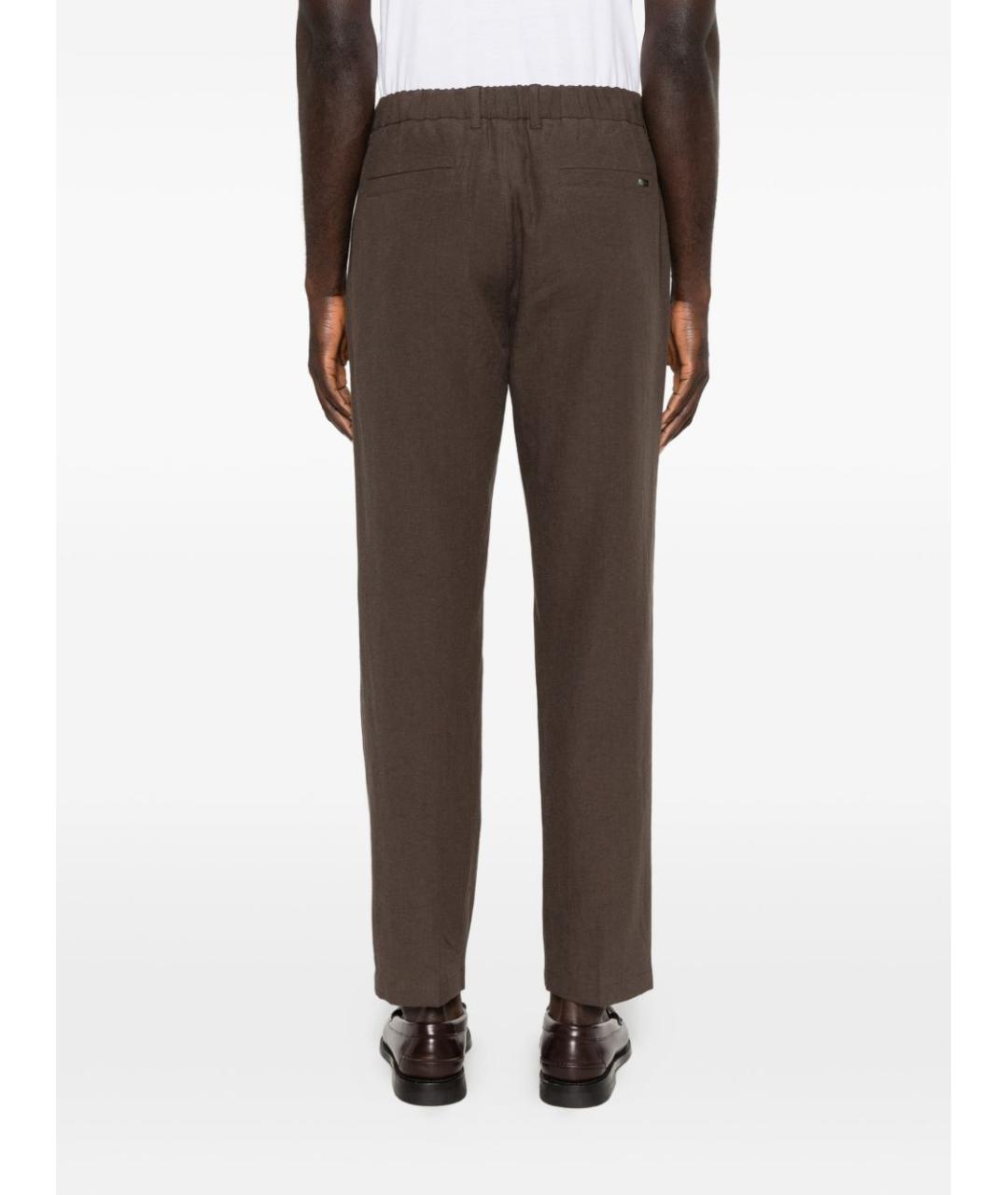 HERNO Коричневые льняные повседневные брюки, фото 3