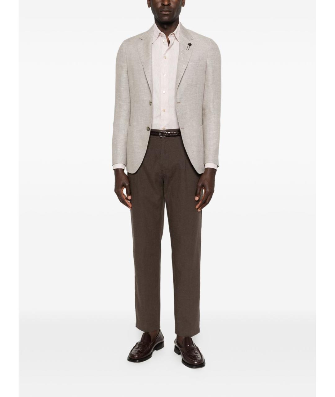 HERNO Коричневые льняные повседневные брюки, фото 5