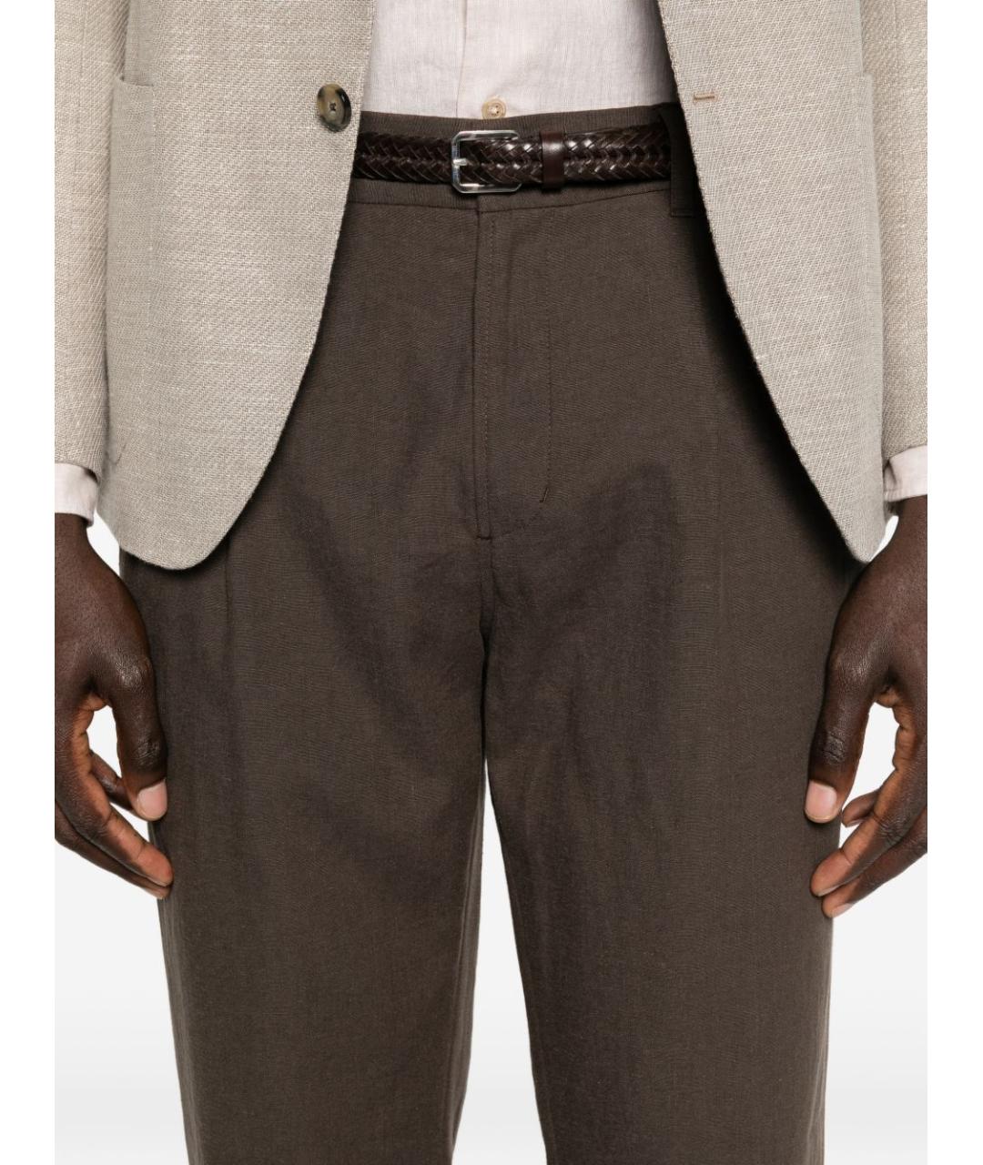 HERNO Коричневые льняные повседневные брюки, фото 2
