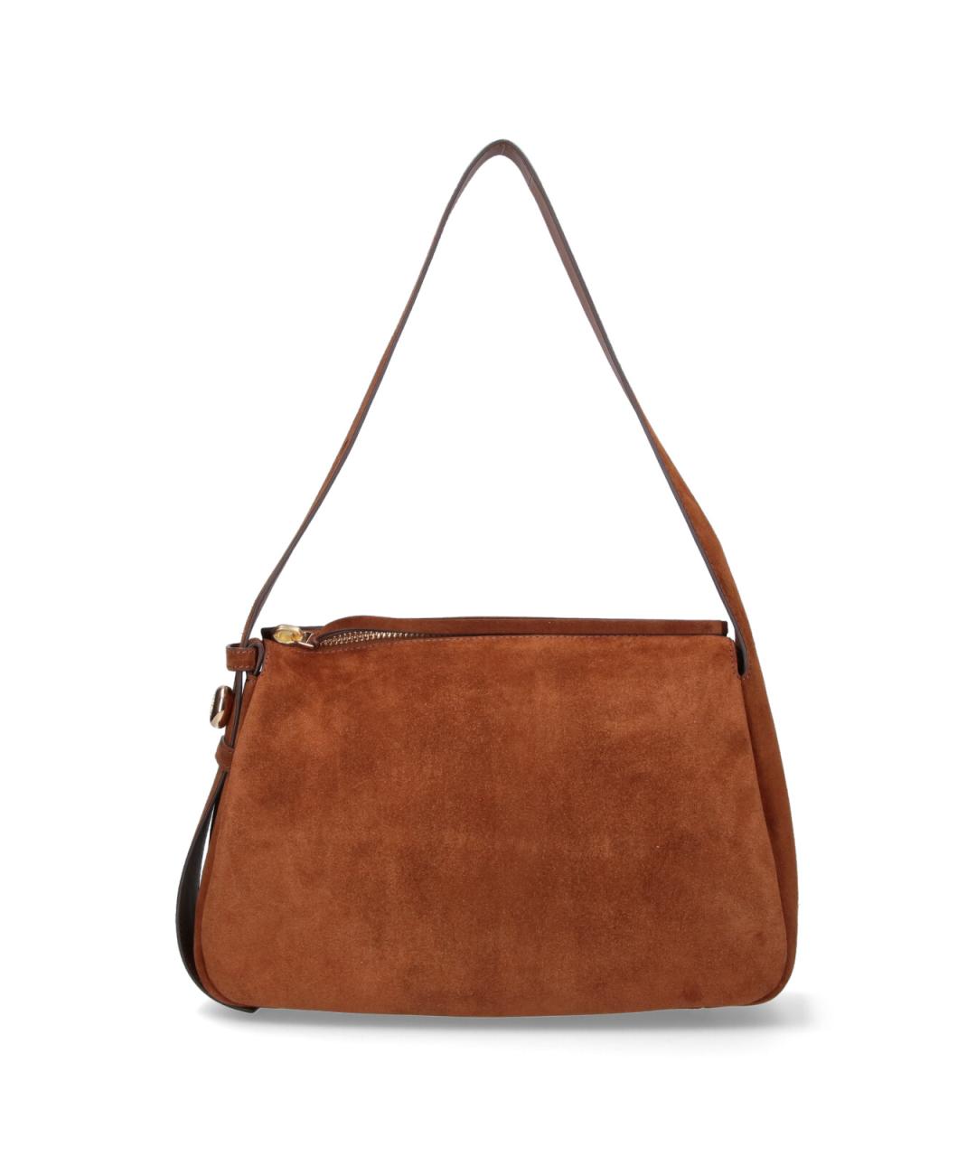 TORY BURCH Коричневая замшевая сумка с короткими ручками, фото 1