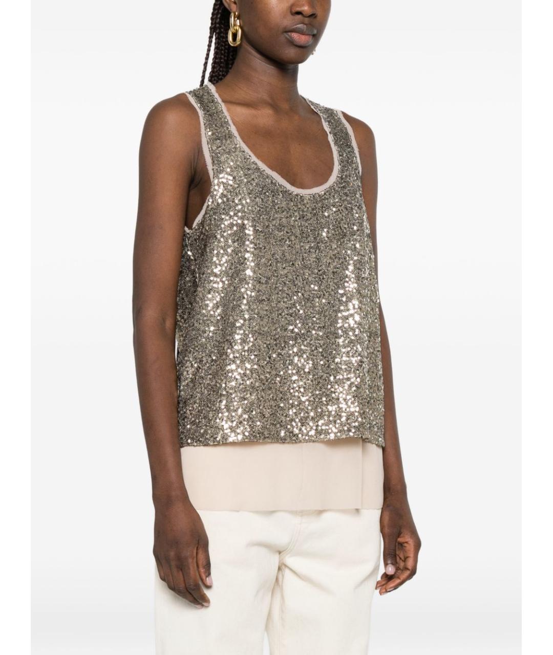 PINKO Золотая полиамидовая майка, фото 4