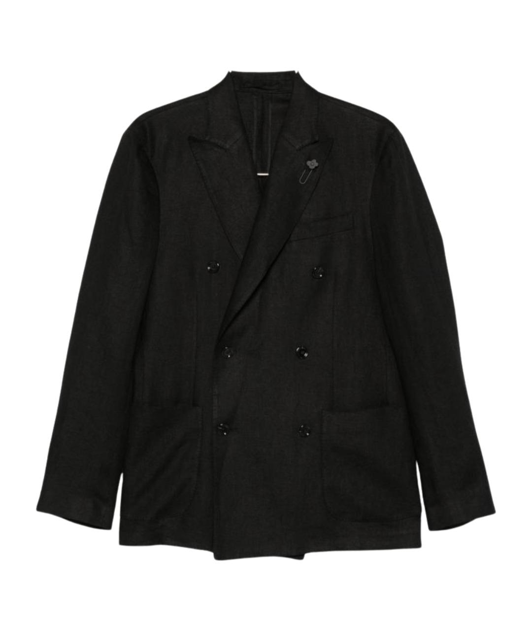 LARDINI Черный льняной пиджак, фото 1