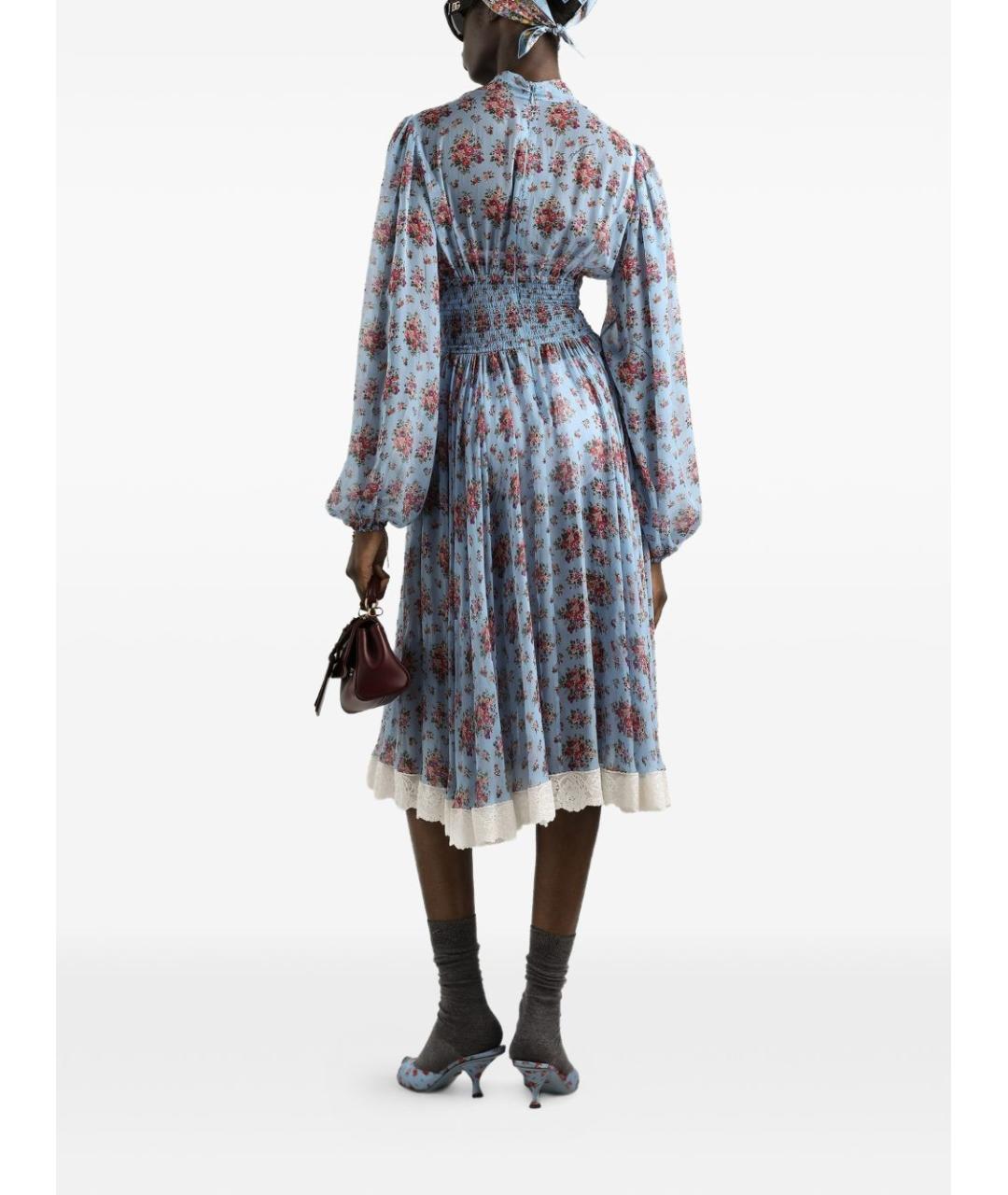 DOLCE&GABBANA Голубое шелковое коктейльное платье, фото 3