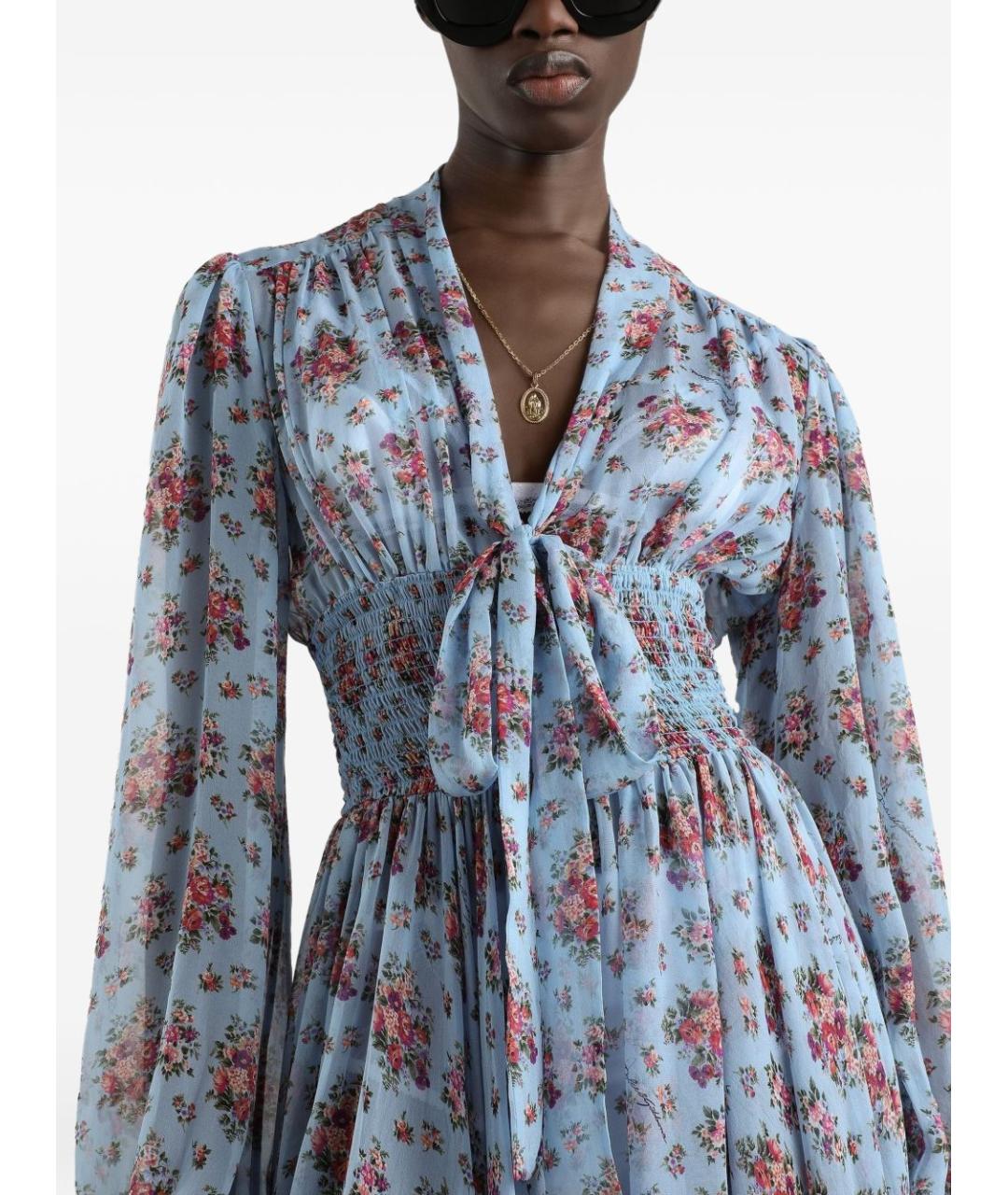 DOLCE&GABBANA Голубое шелковое коктейльное платье, фото 5