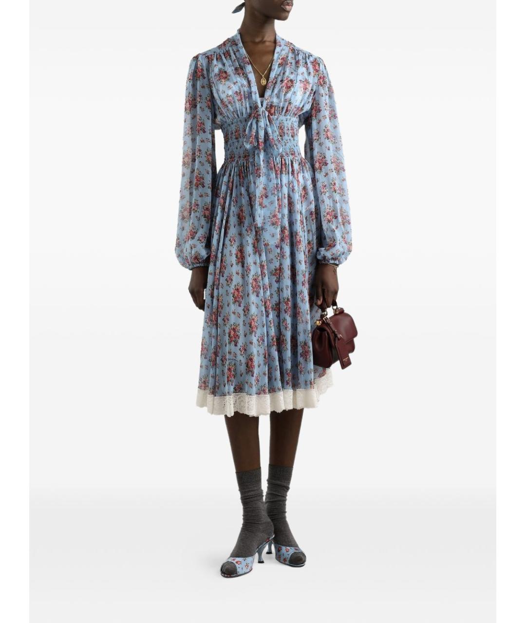 DOLCE&GABBANA Голубое шелковое коктейльное платье, фото 2