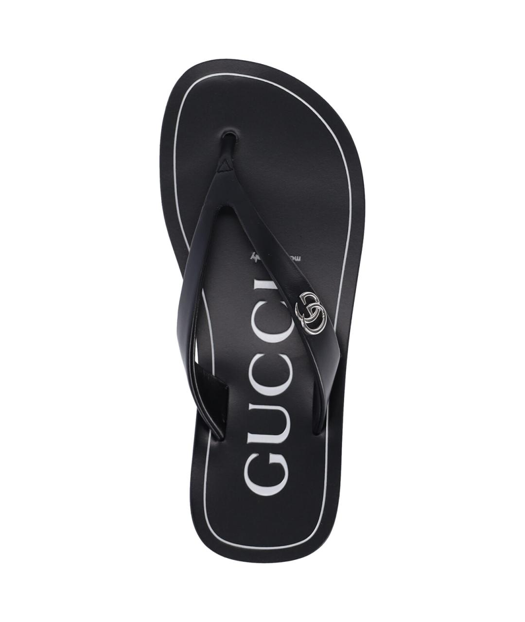 GUCCI Черные кожаные шлепанцы, фото 5