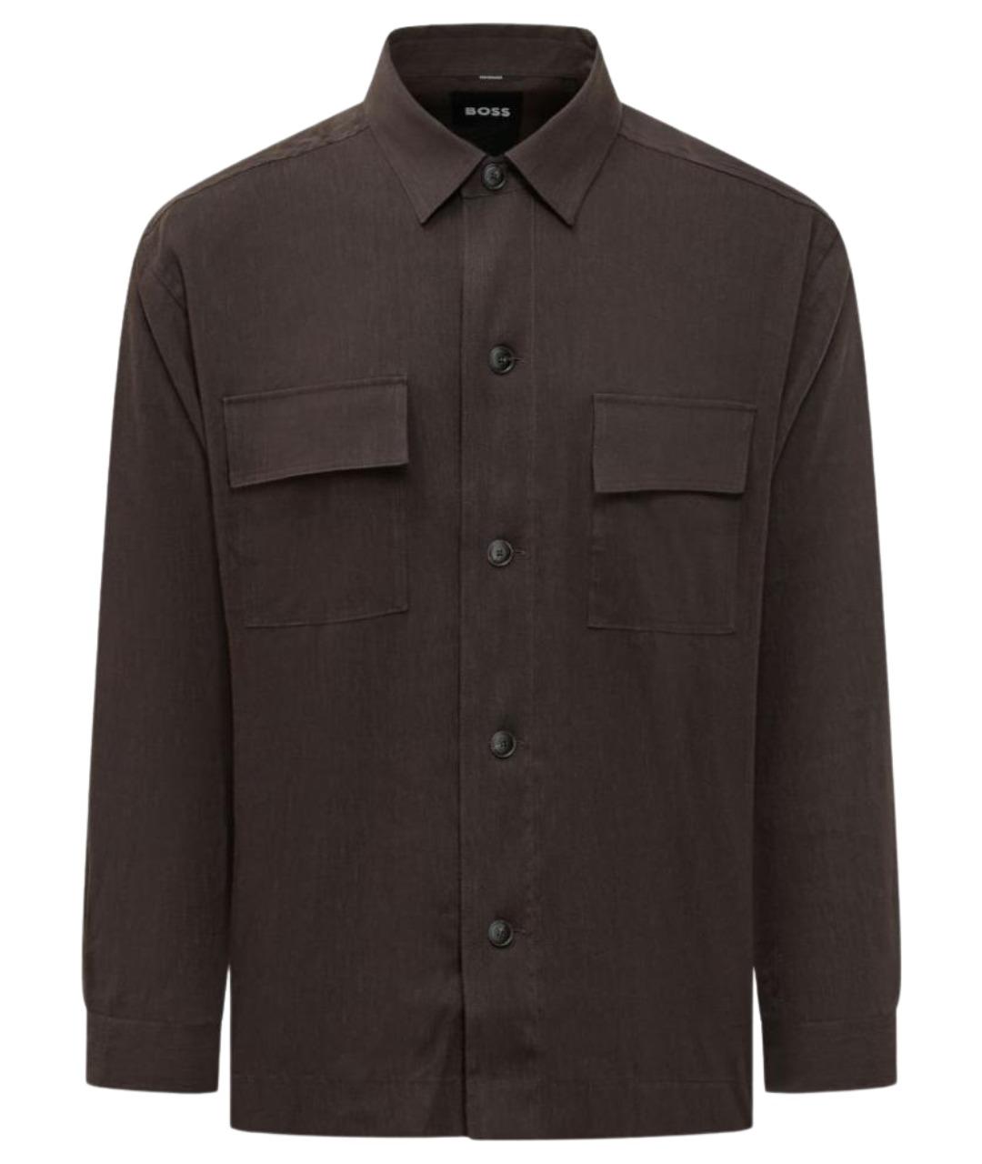 HUGO BOSS Коричневая льняная классическая рубашка, фото 1