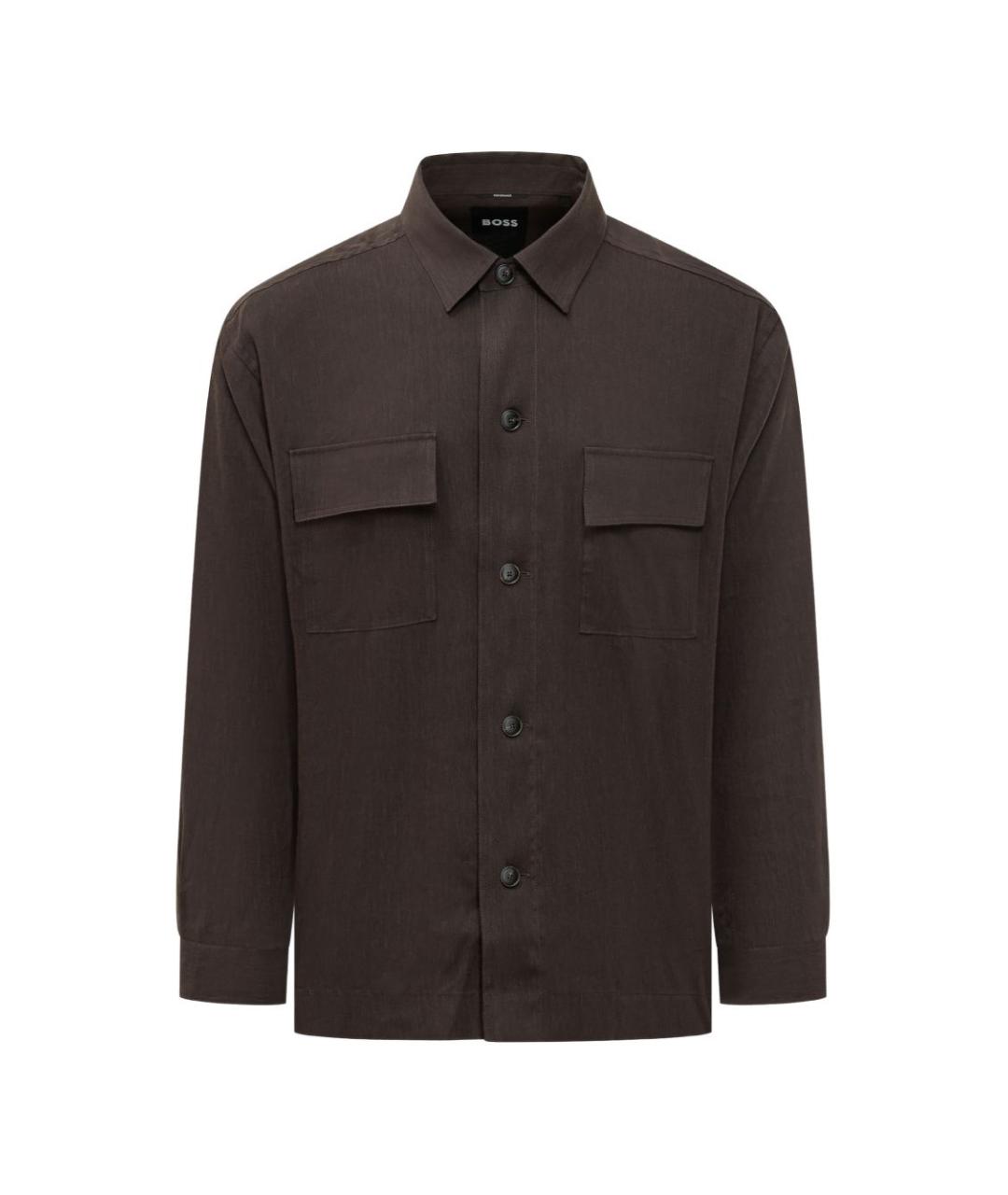 HUGO BOSS Коричневая льняная классическая рубашка, фото 3