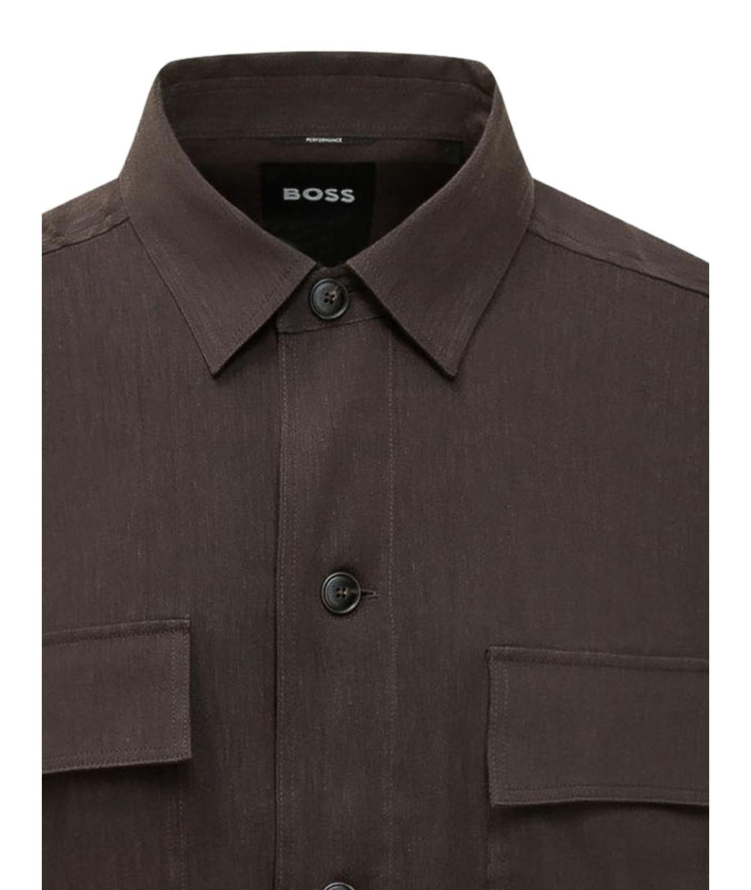 HUGO BOSS Коричневая льняная классическая рубашка, фото 2