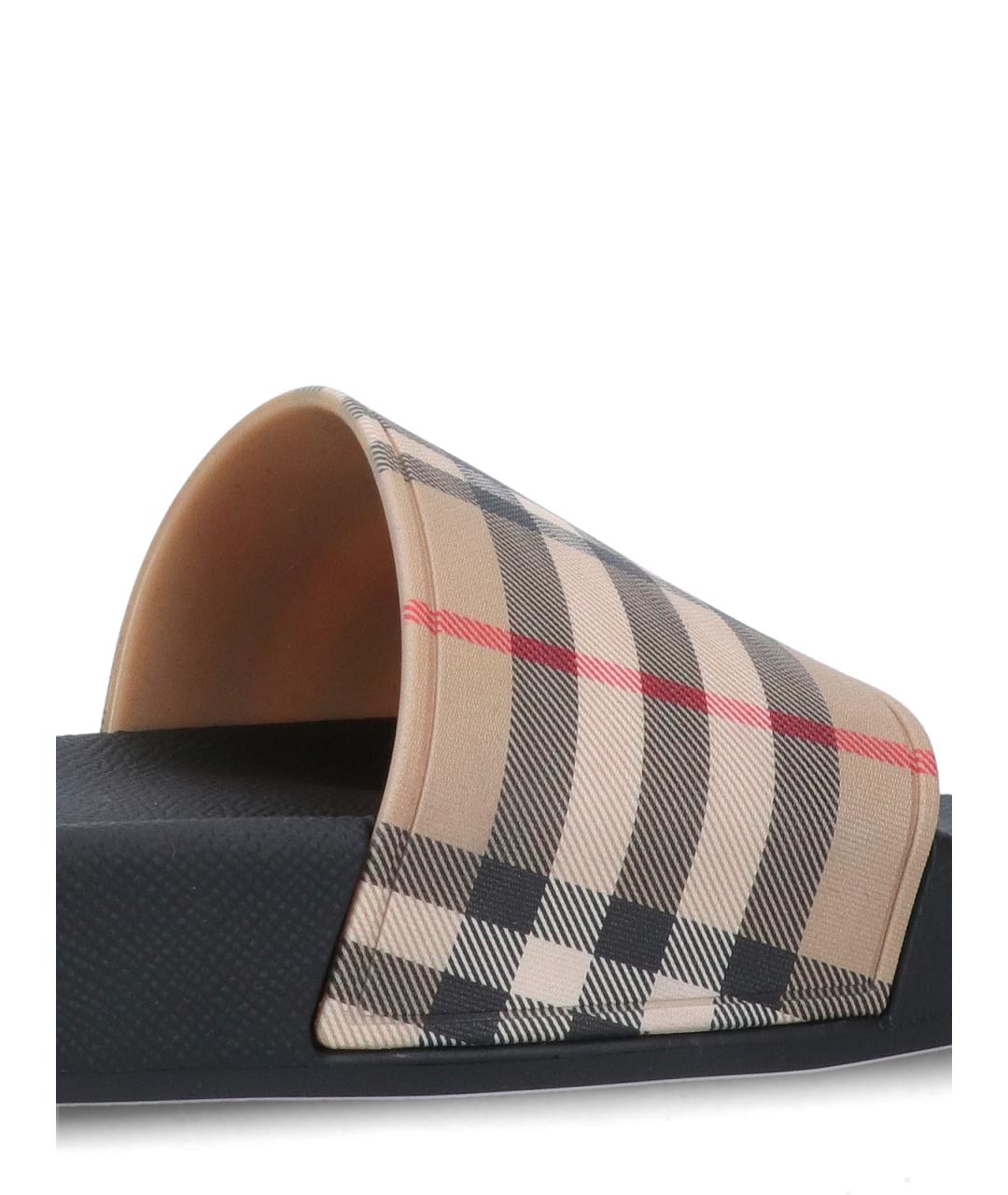 BURBERRY Бежевые резиновые шлепанцы, фото 4
