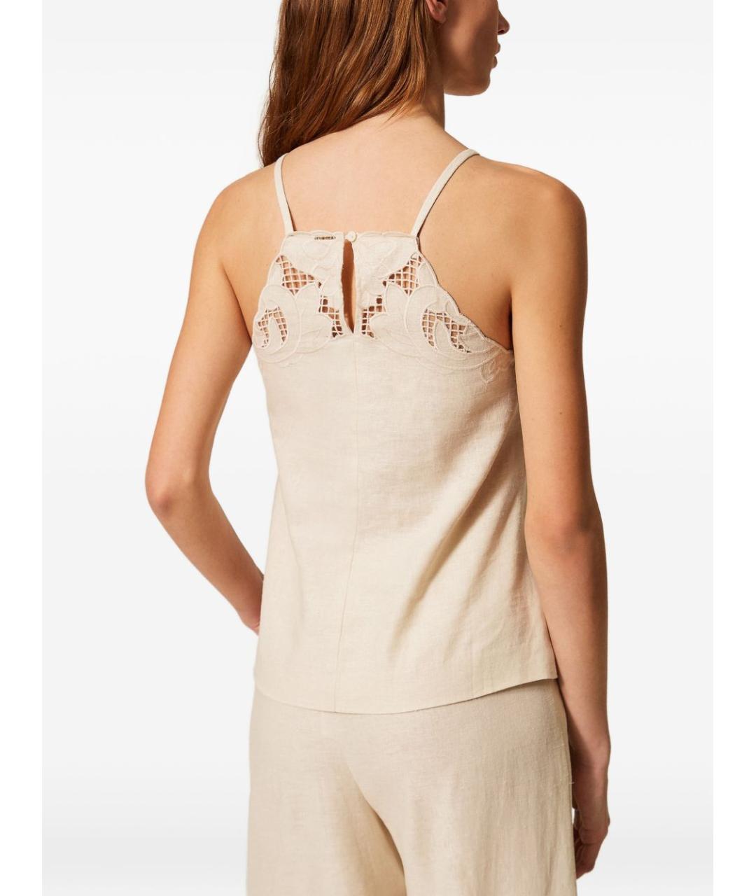 TWIN-SET Бежевая льняная майка, фото 2