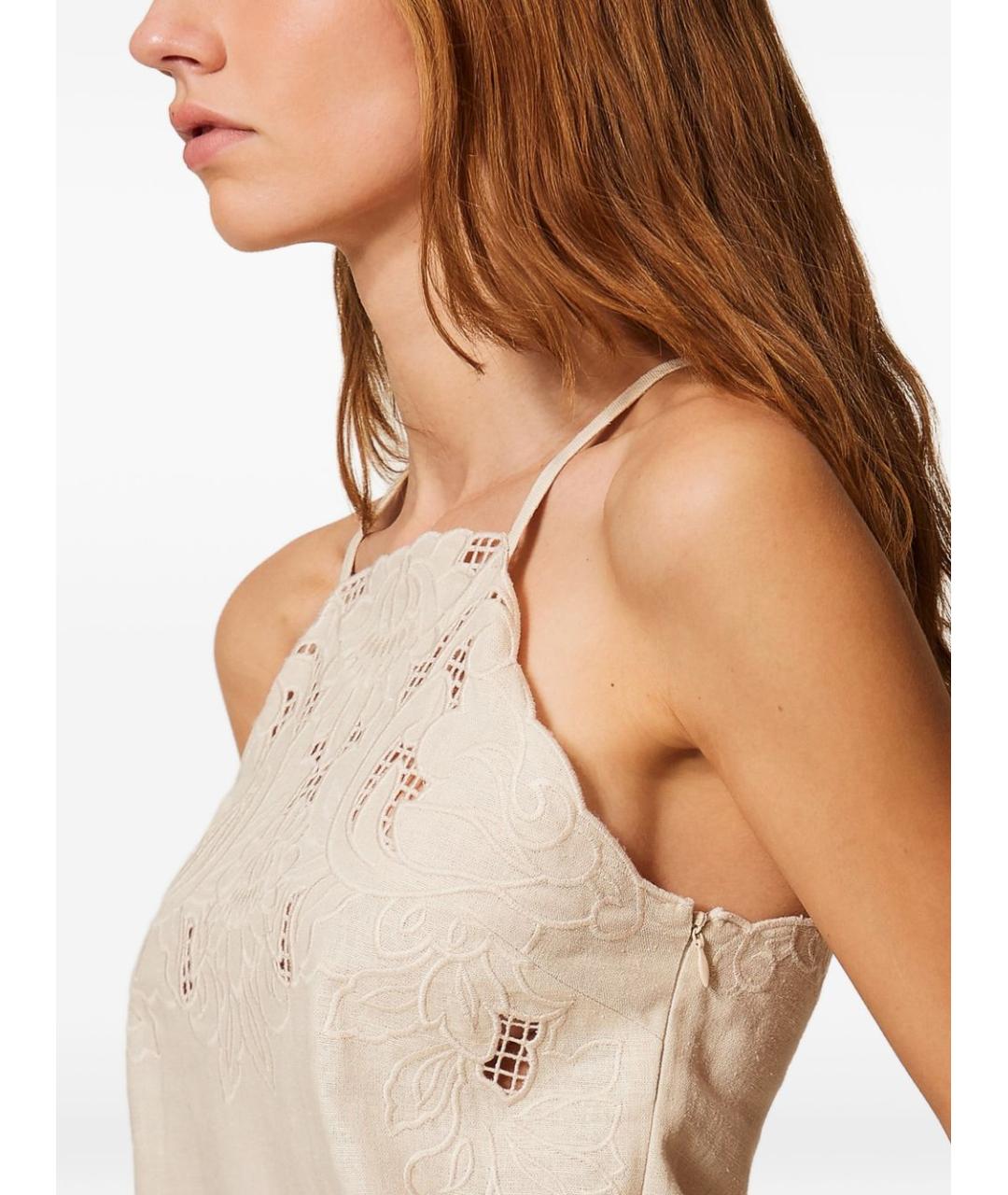 TWIN-SET Бежевая льняная майка, фото 3