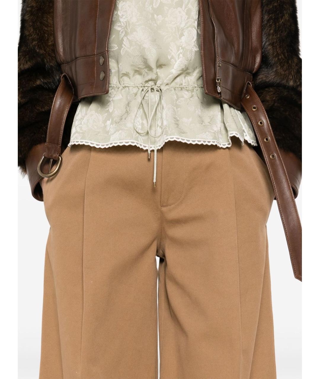 CHLOE Коричневые хлопковые прямые брюки, фото 2