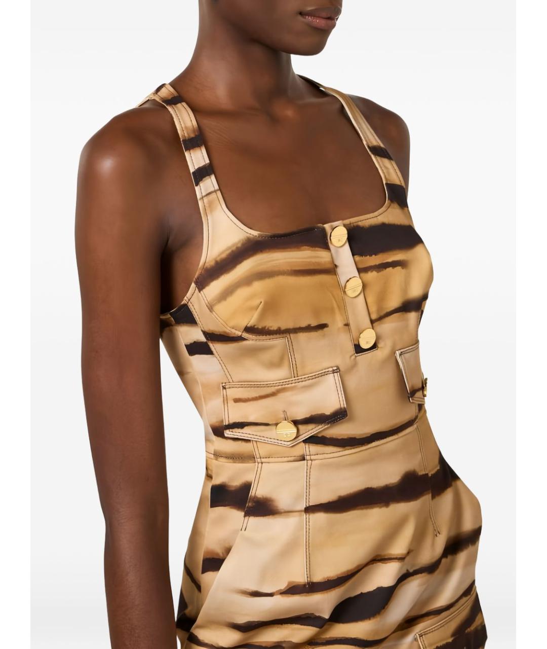 ELISABETTA FRANCHI Бежевое хлопковое повседневное платье, фото 3